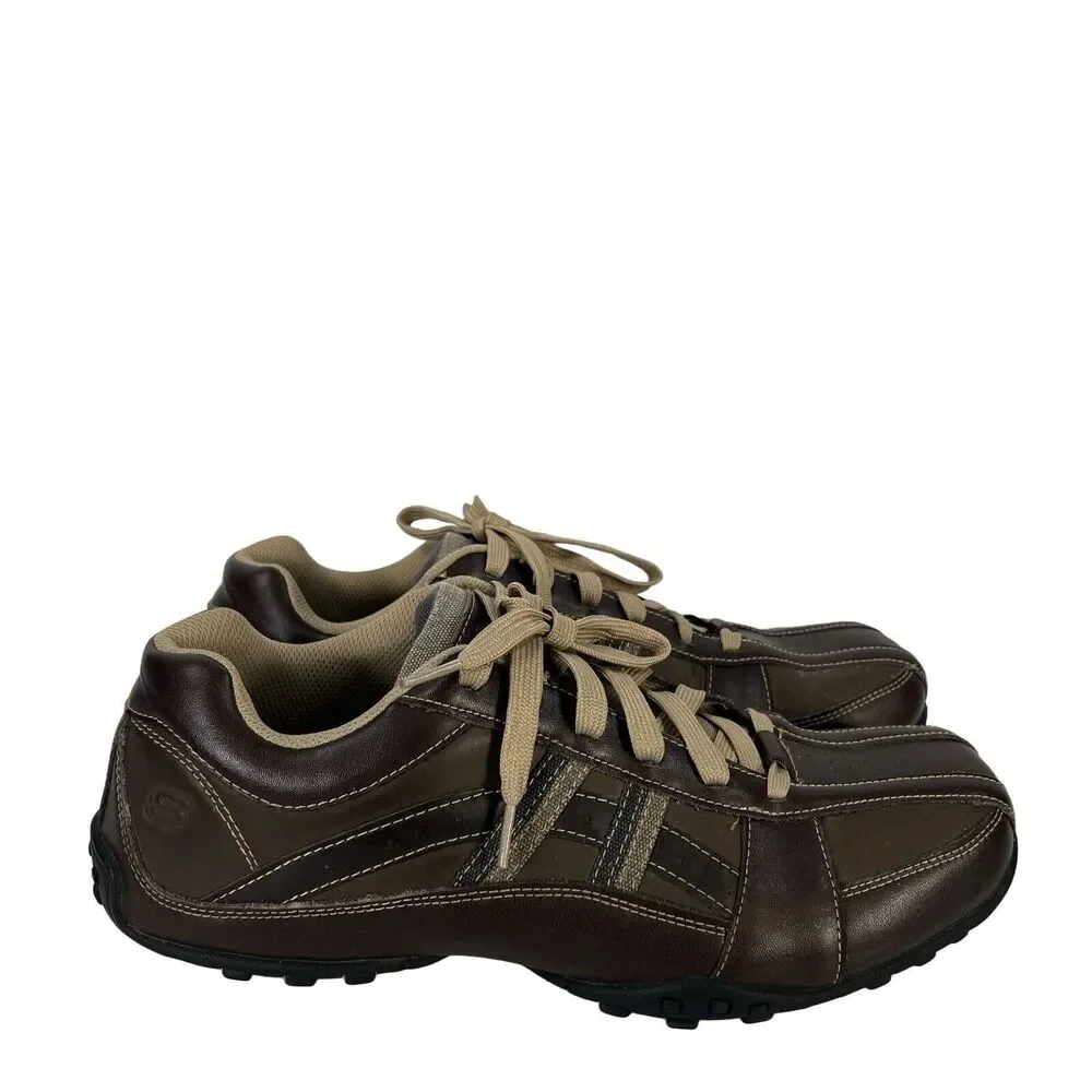 Skechers Men's Brown Leather Citywalk Malton Lace Up Casual Sneakers - 13 - Picture 1 of 8
